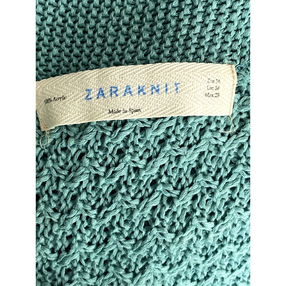 ZARA Slouchy Short Sleeves Knit Cotton Short Cardigan Sweater Open Front M Teal - Picture 7 of 14